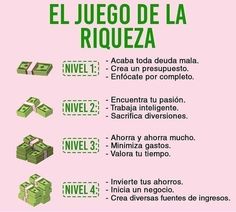 a pink poster with money on it and the words el jego de la riqueza written in spanish