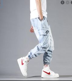 Fashion Lighting, Medium Length, Cargo Pants, Full Length, Loose Fitting, Sweatpants, Light Blue, Pants