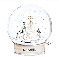 a drawing of a snow globe with a christmas tree inside