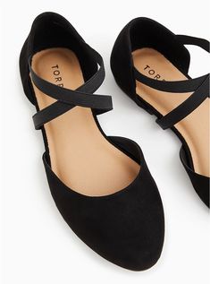 Black Faux Suede Elastic Crisscross Strap Flat (WW), BLACK Wide Shoes For Women, Declutter Your Closet, Extra Wide Shoes, Wide Width Sandals, Business Casual Shoes, Black Flats Shoes, Flat Dress Shoes, Cute Flats, Black Dress Shoes