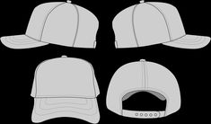 the front, back and side views of a baseball cap