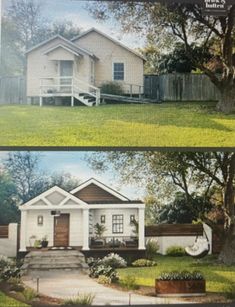 before and after pictures of a house in the same yard as it was built on an old lot