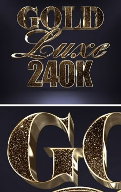 two different types of gold letters and numbers on a black background with the same color