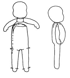 an outline drawing of a person standing next to another figure