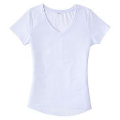 a women's white t - shirt with an open v neck and short sleeves