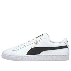 PUMA Basket Classic 21 'White Black' 374923-02 (SNKR/Skate/Light/Casual/Unisex/Low Top) Puma Basket Outfit, Black And Gold Sneakers, Puma Basket Classic, Gold Sneakers, Puma Suede, Puma Sneakers, Sneakers Shoes, Skate Shoes, Puma Sneaker