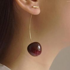 These Adorable Earrings Pull Away From The Cherry To Place In Your Ear, Then The Stem Is Placed Back Inside The Cherry To Hold In Place. Perfect Earrings Dark Maroon Color, Cherry Drop Earrings, Dark Maroon, Cherry Earrings, Dangling Earrings, Maroon Color, Cute Earrings, Lady In Red, Cherry