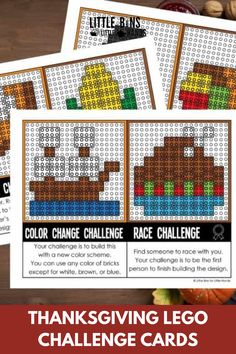 three thanksgiving themed cross stitch cards with the words, color change challenge