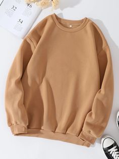 Fall Winter Essentials, Color Sweatshirt, Solid Color Sweater, Loose Fashion, Dropped Shoulder Sweatshirt, Off Shoulder Fashion, Fur Fashion, Winter Essentials