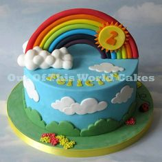 Rainbow Cake Designs Birthday, Rainbow Theme Birthday Cake, Rainbow Cake For Boys, Rainbow Cake Designs, Fondant Cakes Kids, Fondant Rainbow, Peppa Pig Birthday Cake, Twin Birthday Cakes