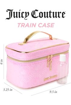 NEW Juicy Couture Pink , Pressed Heart, Love, Juicy Terry Train Case With Gold Accents,Travel Makeup/ Cosmetic Bag. New With Tags! See pictures for details. Comes from a clean, smoke - free environment. Thank you for stopping by. We appreciate your business! Pink Luggage Sets, Pink Luggage, Large Makeup Bag, Travel Makeup Bag, Barbie Stuff, Girly Bags, Train Case, Luggage Sets, Makeup Bags Travel