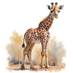 a painting of a giraffe standing in the grass