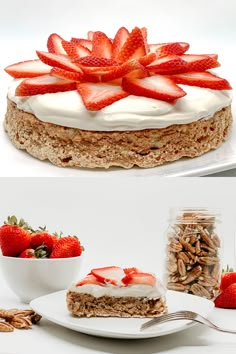 there is a cake with strawberries on top