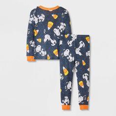 This 4-Piece Snug-Fit Peanuts and Snoopy Cotton Halloween Pajama Set will make your little one look forward to the fall festivities with excitement. Two pairs of long-sleeve sleep shirts and PJ pants are included in this coordinating pajama set, each with a pull-on design for ease of dressing, 100% cotton construction for all-night comfort, and ribbed edges and elasticized waistbands for a stay-put fit. Both the blue pajama set and the other white-and-orange striped set are decorated with vibran Blue Pajama Set, Striped Set, Fall Festivities, Halloween Pajamas, Pajama Pant, Pj Pants, Sleep Shirt, Fall Festival, Toddler Girl Outfits