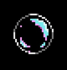 an old school pixel style logo with pink and blue pixels in the center on a black background