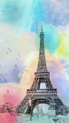 the eiffel tower is painted in pastel colors