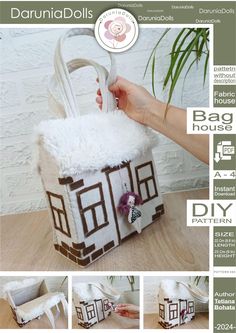 the instructions for this bag are shown in three different pictures, including one with a house on it