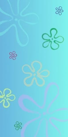 an abstract blue background with flowers and swirls on the bottom right corner, including four petals