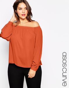 ASOS CURVE Off The Shoulder Top in Crepe Plus Size Hippie, Blusas Top, Cotton Jewelry, 2015 Trends, Clothing Online Shop, Plus Size Top