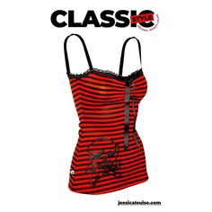 Limited Edition Classic Red & Black Stripe Avril Tank The Avril Striped Skull Tank is an eye-catching fashion choice, with Jessica Louise signature  skull print on a ponte fabric tank. Its slim fit and stretch construction offers a comfortable and flattering fit, allowing you to look great while still feeling comfortable. Classic Jessica Louise skull tank for women.Basic fitted tank with ruched front , grosgrain bow, ruffle & lace elastic and hand printed skull detail.The Material is stretch Ponti which is one of my favorite fabrics. Because of its thickness and fabric content it is a very comfortable and durable fabric that also travels well. I have never stopped getting requests for this Tank so it now a JL Basic Tank. These are handmade and hand printed by me (Jessica Louise) in house. Cheap Red Tops With Vertical Stripes, Red Sleeveless Gothic Top, Red Gothic Sleeveless Top, Red Fitted Tank Top For Streetwear, Emo Style Tops For Summer Nights, Gothic Tank Top For Streetwear, Gothic Sleeveless Top With Skull Print, Red Gothic Tops For Alternative Fashion, Red Gothic Top For Alternative Fashion