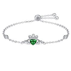 PRICES MAY VARY. ☘️【Design】The Claddagh is a traditional Irish symbol of love, loyalty, and friendship. It features two hands clasping a heart, with a crown on top. Hold you in my palm, care for you and love you. 💍【Size】The claddagh emerald bracelets for women size is 0.41" x 0.82". Sterling silver claddagh bracelet total length is 9" (7"+ 2" adjustable link). 🎁【Ireland Gifts】Claddagh green jewelry comes in a exquisite jewelry gift box，with silver polishing cloth. 💎【Material】The claddagh hear Irish Jewelry Bracelets, Mother's Day Birthstone Bracelets Gift, Premiere Outfits, Claddagh Bracelet, Emerald Bracelets, Bracelets Green, International Gifts, Heart Bracelets, Bracelets Diamond