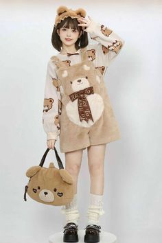 Teddy Bear Sweater Outfit, Kawaii Overalls, Cloud Kingdom, Cute Oc Outfits, Cute Oc, Overall Pants, Kawaii Outfit Ideas, Kawaii Sweater, Kawaii Hoodies