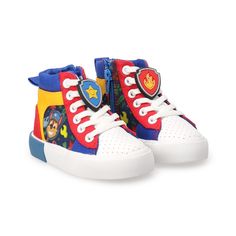 Does your little one love Paw Patrol? These high-top sneakers feature blue mesh with a sublimated print, embroidered artwork micro injected mold, white elastic laces, and navy blue nylon zippers to keep your little one's feet secure.Click this FOOTWEAR GUIDE to find the perfect fit and more! DETAILS Mesh upper Canvas lining Canvas midsole Canvas outsole Round toe Lace-up Closure Polyurethane footbed Treaded outsole Platform height: 1 in. Spot clean Imported Size: 6 T. Gender: male. Age Group: to White High-top Sneakers With Zipper, Paw Patrol Shoes, Embroidered Artwork, One Love, Elastic Laces, Crazy Shoes, Paw Patrol, Boys Shoes, Toddler Boys