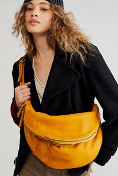 Bolsa Nova Bella Sling Bag | Free People Leather Sling Bags, Free People Bags, Hippy Chic, Leather Sling Bag, Studded Belt, Orange Bag, Adjustable Belt, Free Bag, Sling Bag