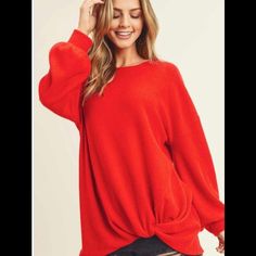 Super Soft Cozy Sweater Chic Red Loungewear Top, Red Sweater For Spring Loungewear, Red Winter Sweater For Loungewear, Red Casual Soft Knit Top, Casual Red Soft Knit Top, Red Trendy Sweater For Loungewear, Trendy Red Soft Knit Top, Trendy Red Sweater For Loungewear, Cozy Red Soft Knit Top