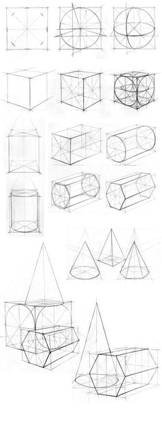 some sketches of different shapes and sizes of objects in the shape of pyramids, with one