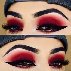 Red Eyeshadow Makeup, Make Up Designs, Red Eye Makeup, Valentines Makeup, Red Makeup, Eye Makeup Designs, Makijaż Smokey Eye, Colorful Eye Makeup