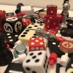 many dices and other items on a table