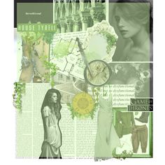 a collage of photos with green and white colors, including an image of a woman