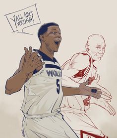 a drawing of a basketball player holding his hands up