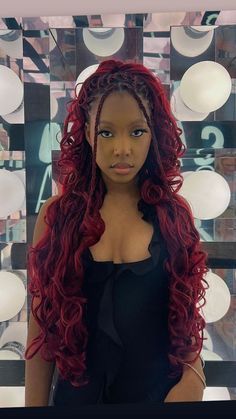 Red French Curl Braids, Braids For Work, Holiday Braids, Red Braids, French Curl Braids, Curl Braids, French Curl, Prom Hairstyle, Curly Braids