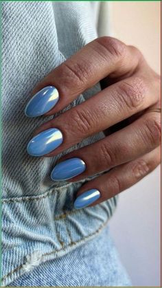 January Nail Ideas | Winter Manicure Inspo | Jan Cute Nails #January #januarynails Summer Nail Pastel, Iridescent Powder Nails, Nail Shine Design, Minimalistic Blue Nails, Light Bright Blue Nails, Iridescent Nails Blue, Nails Oval Shape Design, Light Blue Chrome Nails Designs, Pastel Blue Chrome Nails