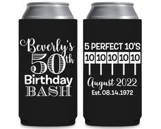 two black and white birthday can coolers