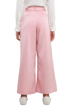 A simple box pleat lends elegance to these bubblegum-hued wide-leg satin pants with an adjustable D-ring belt. 100% polyester Hand wash, dry flat Imported Spring Satin Wide-leg Pants, Chic Pink Silk Bottoms, Spring Pink Satin Bottoms, Chic Pink Satin Bottoms, Elegant Pink Silk Bottoms, Formal Pink Satin Bottoms, Spring Satin Bottoms With Elastic Waistband, Elegant Pink Satin Bottoms, Spring Wide Leg Satin Bottoms