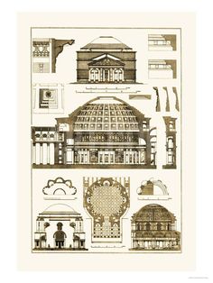 an old architectural drawing shows the various types of buildings