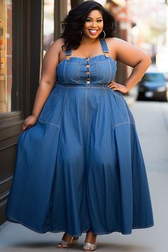 Cami Pattern, Curvy Casual Outfits, Summer Tips, Dresses Occasion, Tencel Denim, Casual Dresses Plus Size, Plus Size Summer Outfits, Denim Maxi Dress, Denim Overall Dress