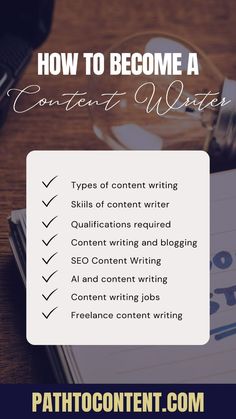 the content writer's guide to writing content for your website or blog, with text overlaiding how to become a content writer