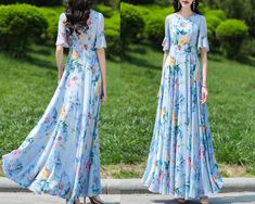 * A high-end maxi dress with wide hem, very cool. * Made of quality printed chiffon fabric, very smooth and comfortable. * With half sleeves and fully lined.  * Material: 100% polyester * Size:  True to US size, US 0-US 16 are available, you can let us know your usual size and height in your order. * Shipping: Free shipping Processing time : 5-7 Business days Delivery time : 7-20 Business days Tracking number available If you need rush order or expedited shipping, please let us know, thanks. * S Flowy Short Sleeve Chiffon Dress For Summer, Flowy Chiffon Short Sleeve Dress For Summer, Summer Short Sleeve Chiffon Dress, Flowy Chiffon Maxi Dress With Short Sleeves, Summer Printed Chiffon Maxi Dress, Fitted Short Sleeve Chiffon Maxi Dress, Flowy Maxi Dress With Short Sleeves For Summer, Spring Bohemian Short Sleeve Chiffon Dress, Flowy Short Sleeve Chiffon Dress For Spring