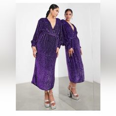 Asos Edition Sequin Wrap Midi Dress In Purple- Nwt Still In Asos Package . Size Large Mode Purple, Sequins Dress, Midi Wrap Dress, Wrap Midi Dress, Size 12 Dress, Purple Fashion, Shades Of Purple, Wrap Dress, Sequin