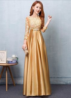 Gold A-line Dress For Wedding, Gold A-line Evening Dress For Wedding, Gold Satin Dress For Banquet, Gold Satin Dress For Banquets, Elegant Prom Dresses With Sashes, Gold A-line Wedding Dress, Gold Floor-length Wedding Dress, Gold Bridesmaid Gown For Prom Season, Satin Maxi Mother Of The Bride Dress For Wedding