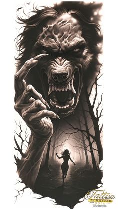 a drawing of a person holding their hand up to the face of a wolf with its mouth