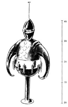 a drawing of a helmet on top of a metal object, with measurements in the background