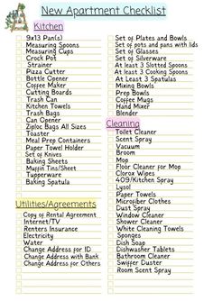 the new apartment checklist is shown in pink