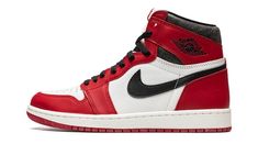 The Air Jordan 1 High “Lost and Found” is the highly anticipated re-release of the original colorway of Michael Jordan’s signature shoe that draws inspiration from the model’s 1985 release.  The “Lost and Found” replicates the look and feel of the debut version of the “Chicago” from the ‘80s.  It features accurate-to-original panel shapes and colors, and a decidedly aged, vintage look.  The perforated toe and mid-panel are designed in white leather.  The neutral base is accented by red leather overlays.  A black leather Swoosh appears on both sides of the shoe.  Classic “Nike Air” and Swoosh branding can be found on the red nylon tongue tag.  Underfoot, a white midsole and black rubber outsole complete the look. Air Jordan 1 Chicago, Jordan Golf, Original Air Jordans, Adidas Sl 72, Nike X Travis Scott, Look Retro, Adidas Spezial, Jordan 1 High Og, Jordan Sneakers