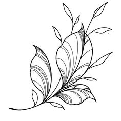 a black and white drawing of a leaf