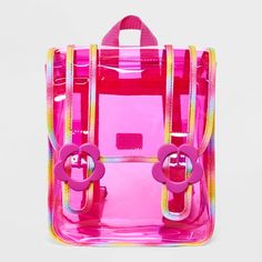 Add a burst of color to your little one's ensemble with the Girls' 11" Rainbow Jelly Clear Mini Backpack with Flower Buckles from Cat & Jack™. This backpack is made with a transparent PVC construction and features an iridescent rainbow design with flower buckles for a functional yet fun look. Equipped with double shoulder handles and a loop handle, the girls' 11" rainbow jelly clear mini backpack with flower buckles from Cat & Jack™ ensures easy carry for your child. Cat & Jack™: Designed for al Tie Dye Birthday Party, Clear Backpacks, School Trends, Rainbow Jelly, Clear Backpack, School Bag Essentials, Cute School Supplies, Best Handbags, Unique Kids